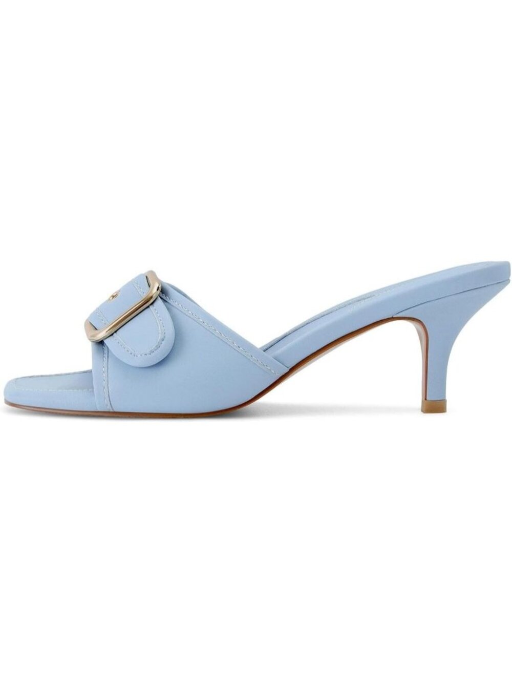 Women's Kitten Heels Stiletto Blue Low Heels Slip On Slides Square Open Toe - Picture 7 of 7